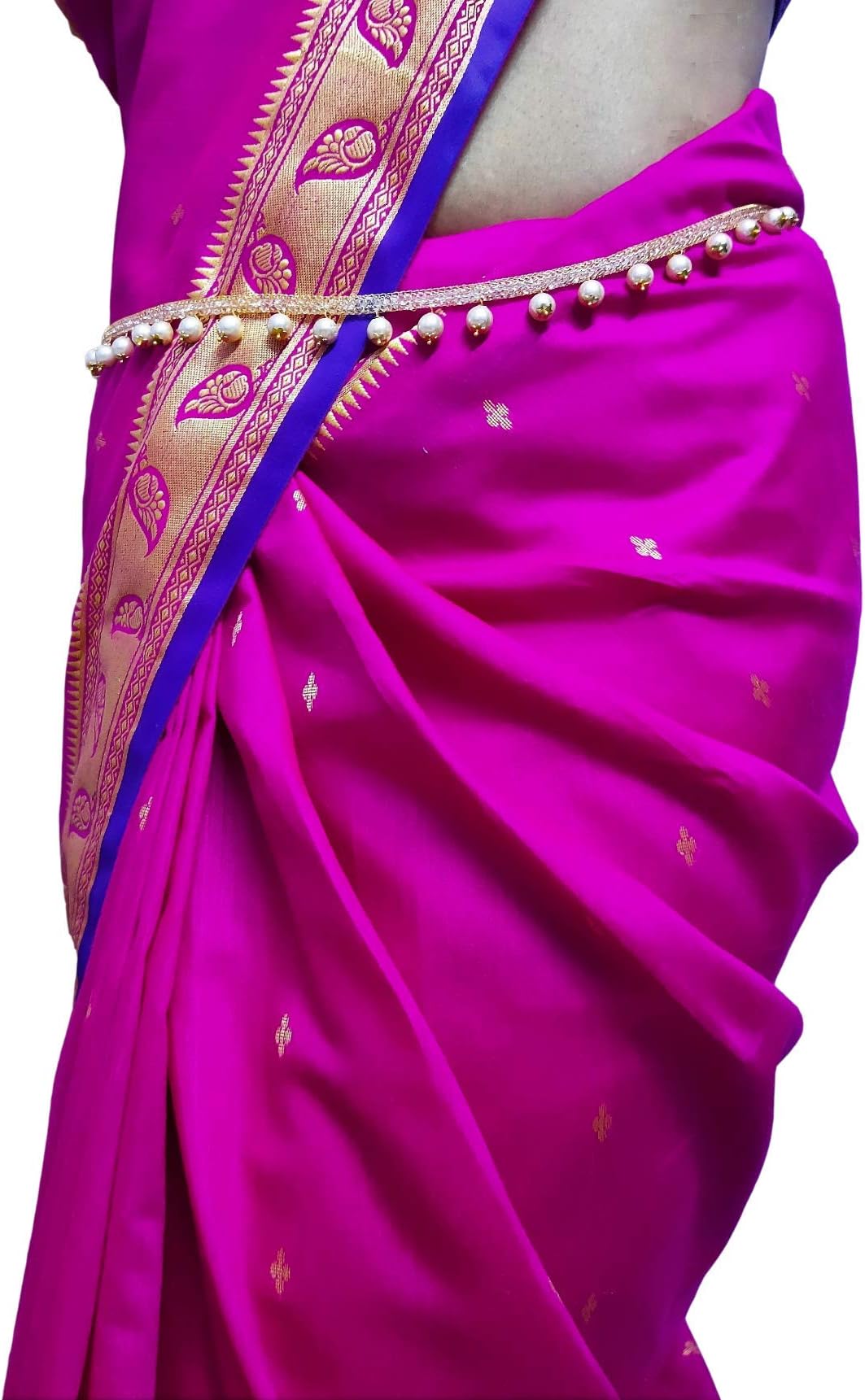 WomenSky Gold Plated Pearl Waistchain/Kamarband/Ottiyanam for Women and Girls - Plain Chain with Pearls for Saree/Lehenga/Jeans and Ethnic Wear - Alloy Material - 103 CM/40 Inch Adjustable