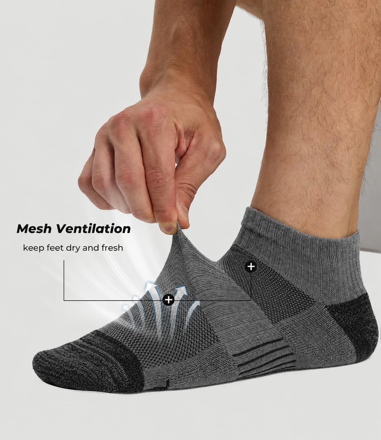 BAMBOO COOL Herren-Knöchelsocken, athletisch, niedrig geschnitten, gepolstert, feuchtigkeitsableitend, Laufsocken, Fußgewölbeunterstützung, atmungsaktiv, 6 Stück