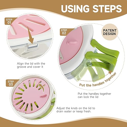 Miniatura 7 de Cuenco para lavar frutas y verduras con colador, soporte de lechuga de bayas para organización de refrigerador, colador portátil para refrigerador