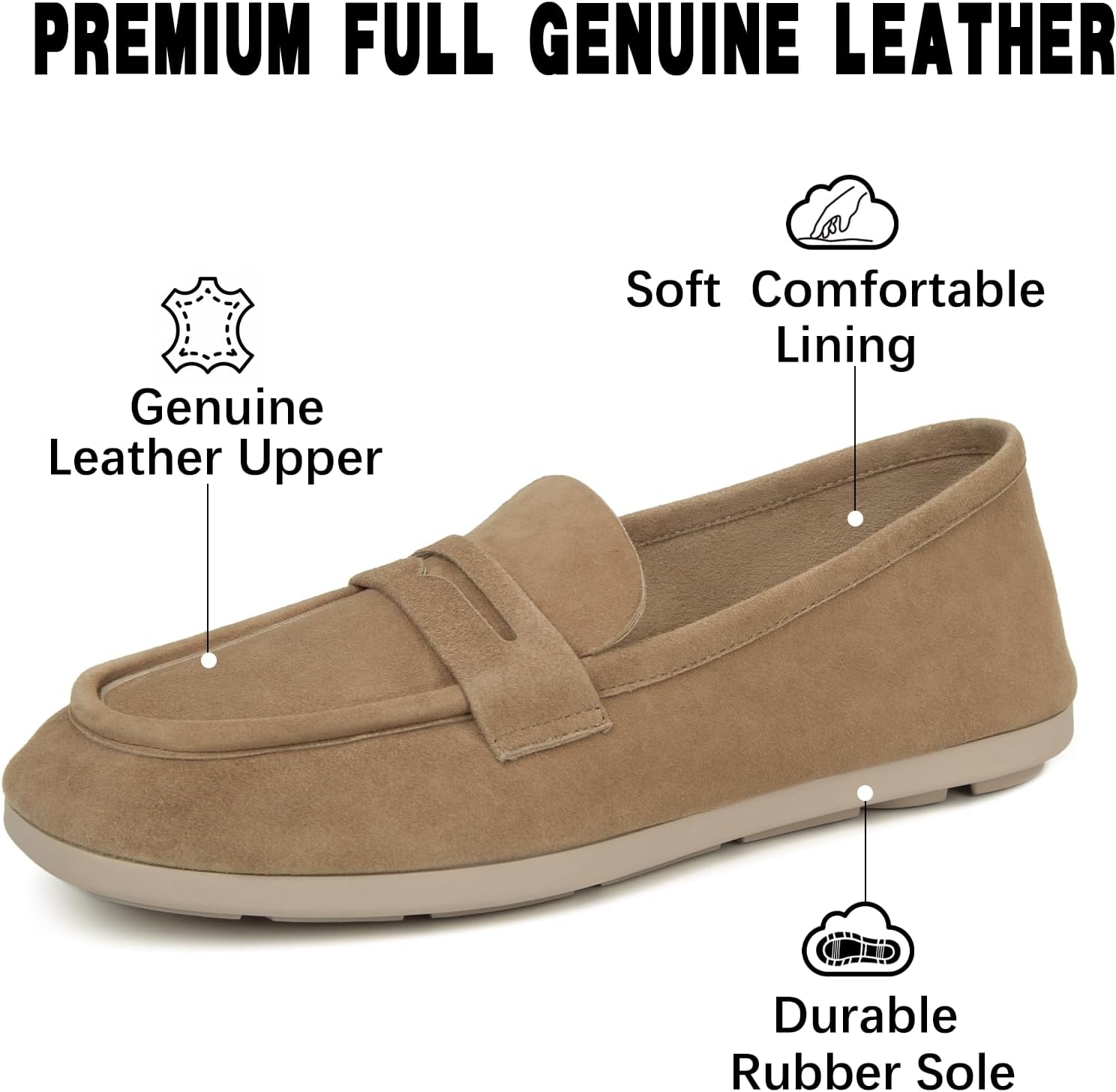100% Genuine Leather Loafers for Women Comfortable Memory Foam Insole Penny Loafer Slip On Moccasins Dressy Casual Walking Shoes