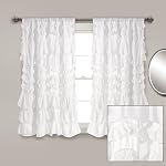 Lush Decor Kemmy Light Filtering Window Curtain Panel Single 52" W x 63" L White - Drapes - Ruffled Curtains for Bedroom - White Curtains - Coquette Decor