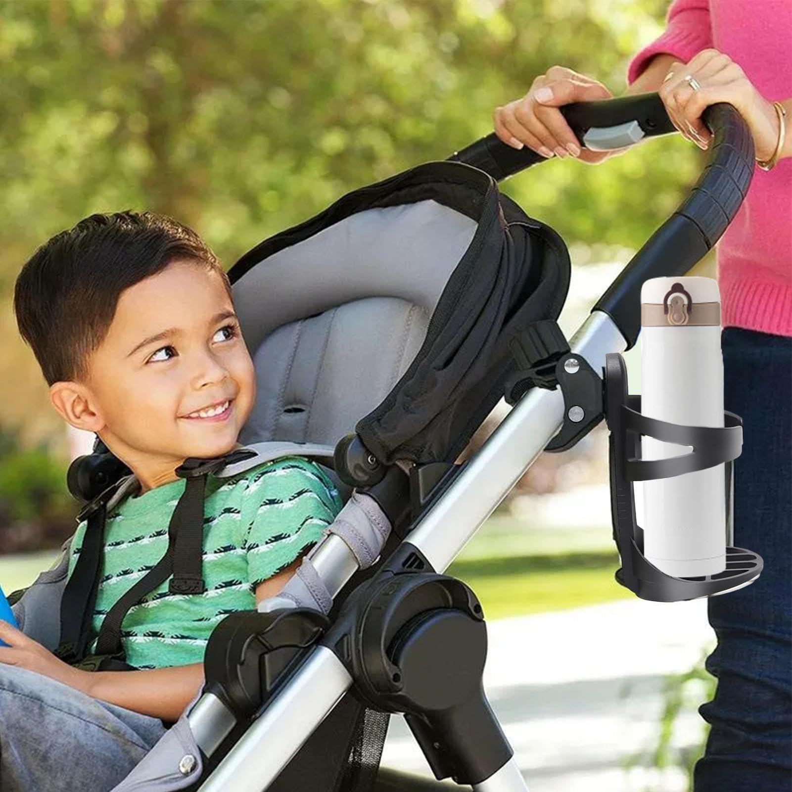 Portabottiglie 360&deg; Per Passeggino - Universale, Nero, Per Biciclette, Sedie A Rotelle E Carrelli