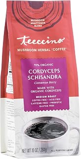 Teeccino Cordyceps Schisandra Coffee Alternative - Cinnamon Berry - Adaptogenic Herbal Mushroom Coffee, Caffeine-Free, Prebiotic, Acid-Free, Gluten-Free, All-Purpose Grind - 10 Oz