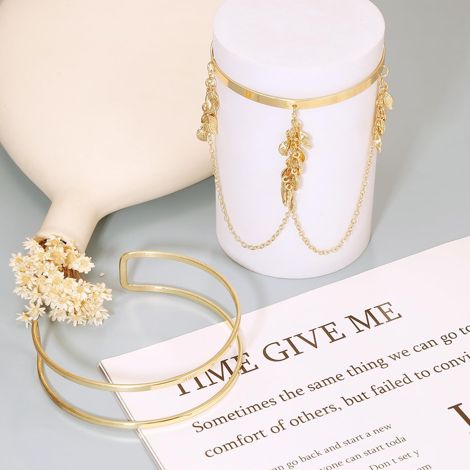 BROCC 2Pcs Gold Arm Cuff Bracelets Set for Women Open Adjustable Upper Arm Bangles Minimalist Upper Arm Cuff Jewelry Set - Image 2