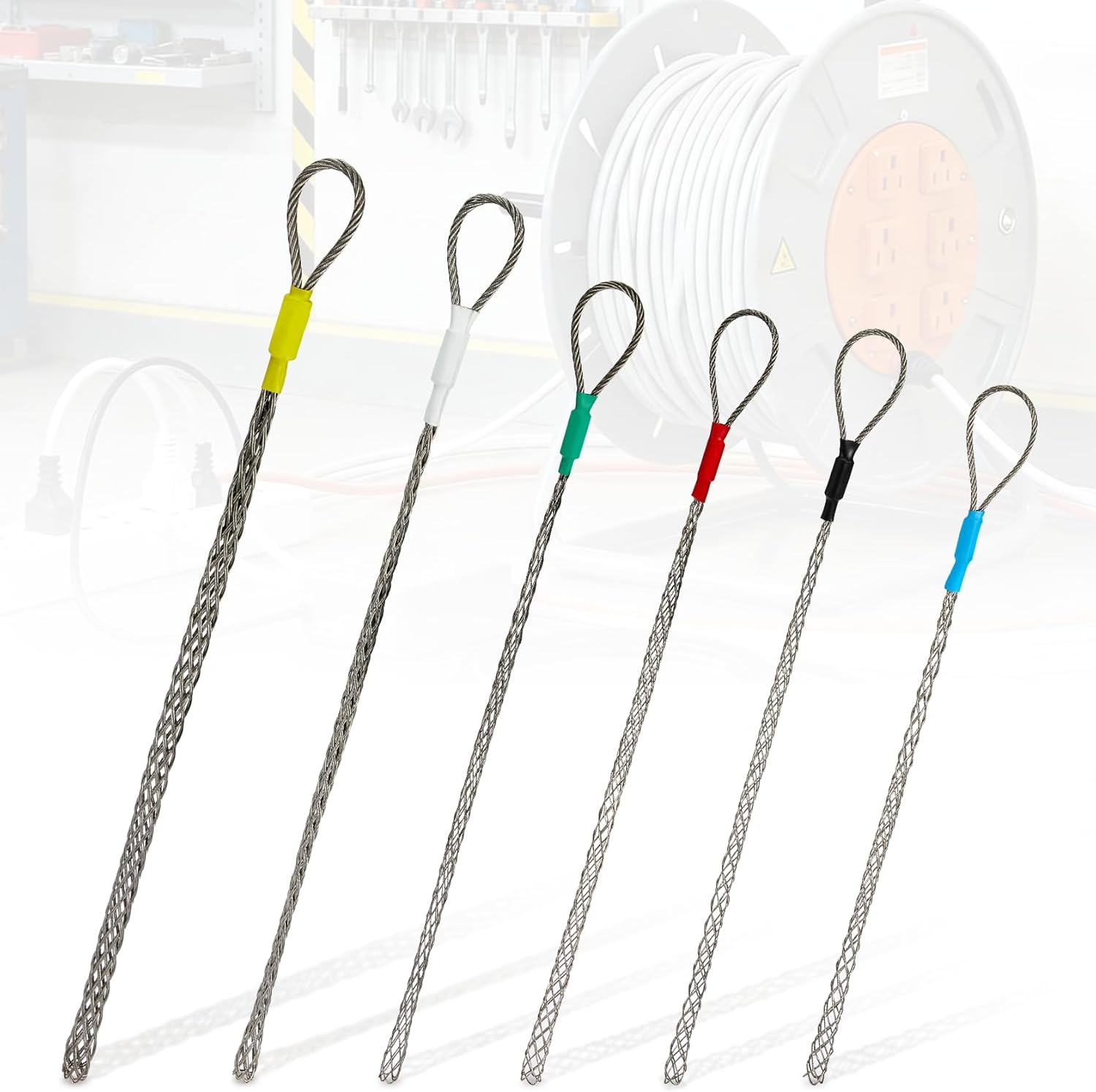 6 Pcs Cable Puller Socks, 4-25 mm(0.16-0.98 in) Cable Pulling Sock Grip Wire Eye Mesh Wire Grip Cable Puller Wire Mesh Cable Grip for Light and Heavy Cables