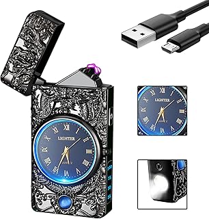 SKRFIRE Dragon Lighter, Plasma Lighter, Electric Arc Lighter, USB Lighter Multifunctional Lighter, Fashion Metal Lighter with Luminous Real Watch Dial & LED Lighting (Black)
