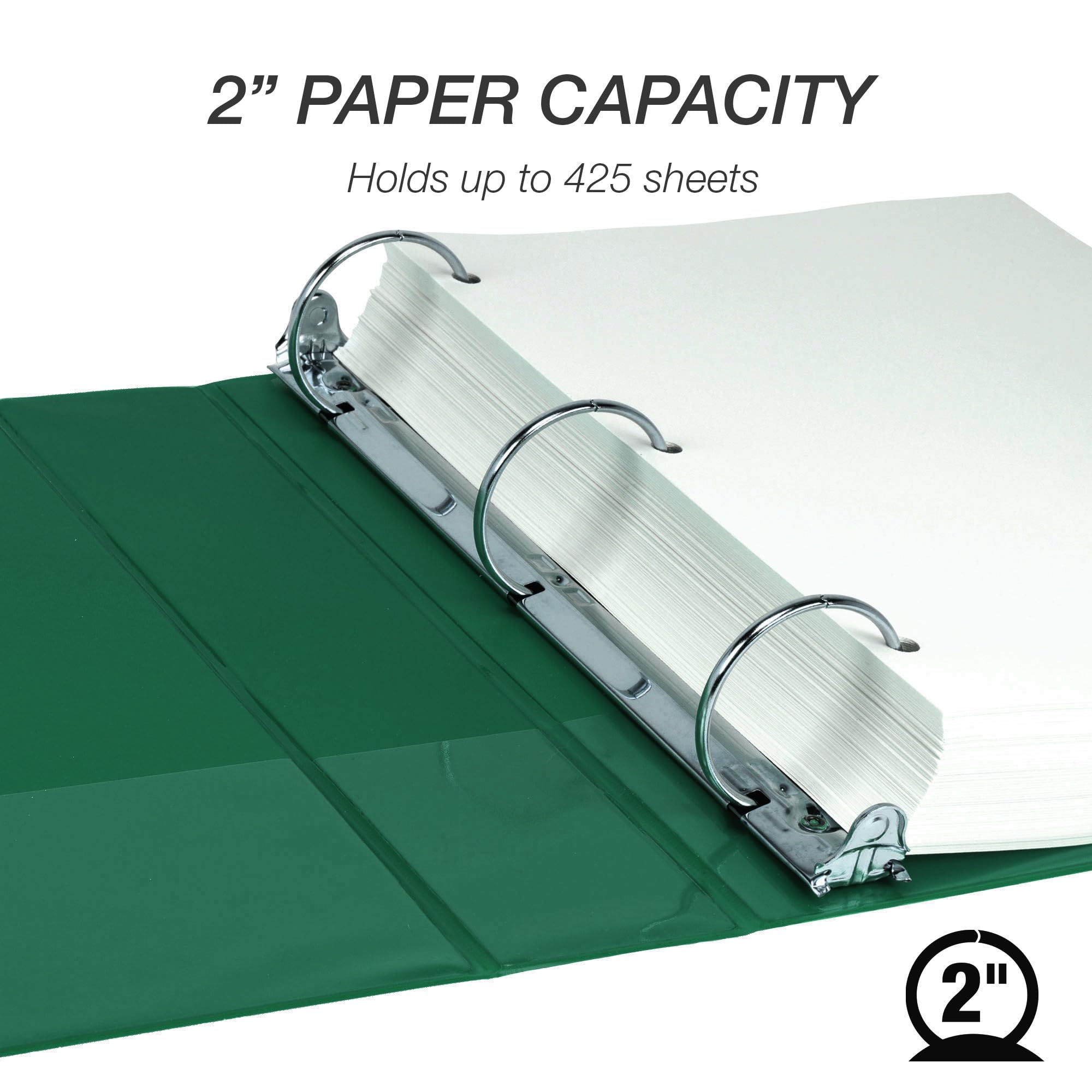 Samsill Raccoglitori a 3 anelli da 5 cm, realizzati negli Stati Uniti, con anello rotondo economico, copertina trasparente, capacità 425 fogli, per scuola, casa, ufficio, verde, confezione da 12