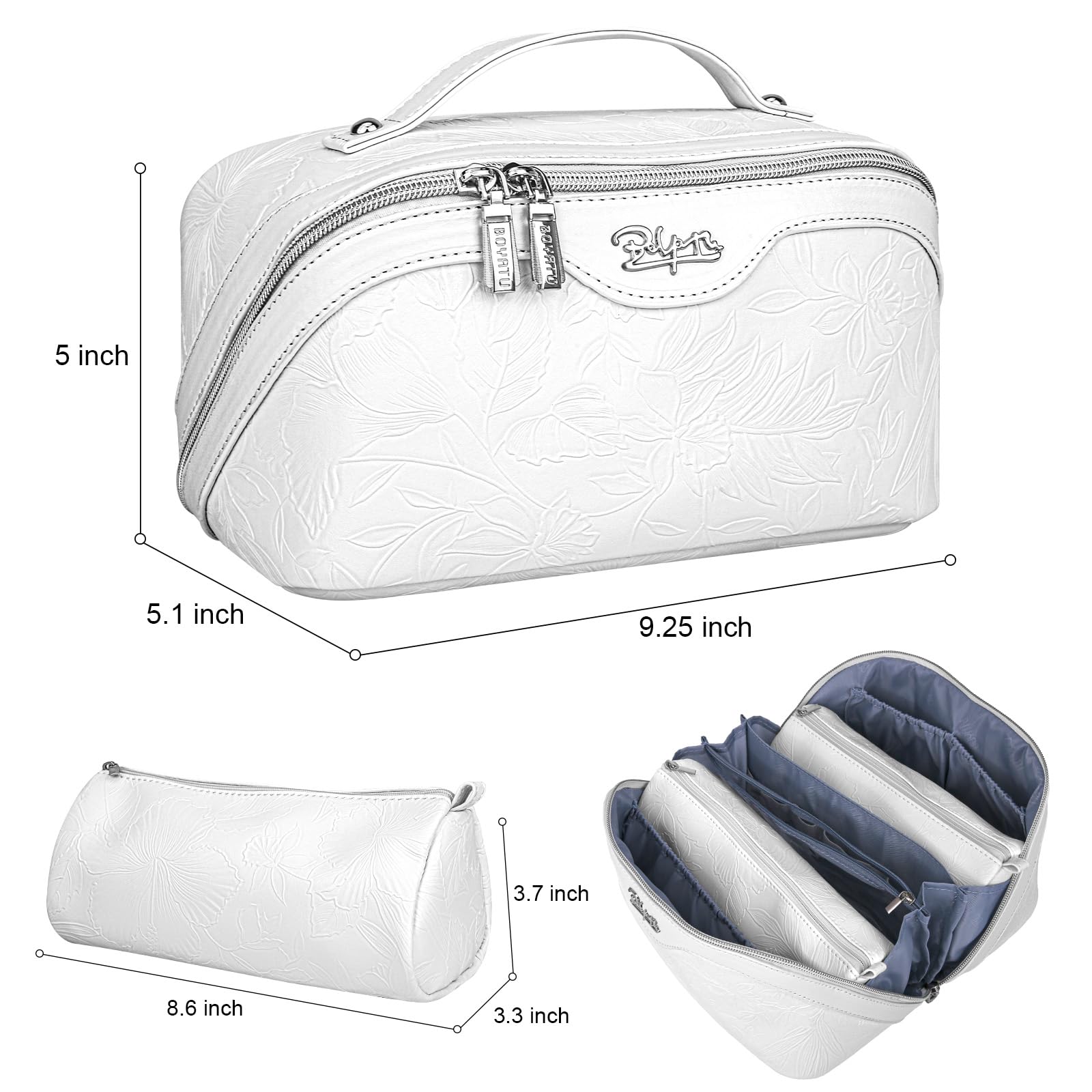 BOYATU Travel Makeup Bags Cosmetic Organizer Bag: 3-Set Large Capacity Make up Bag - PU Leather Toiletry Bags for Women - Wide Open Portable Pouch with Divider & Handle ()