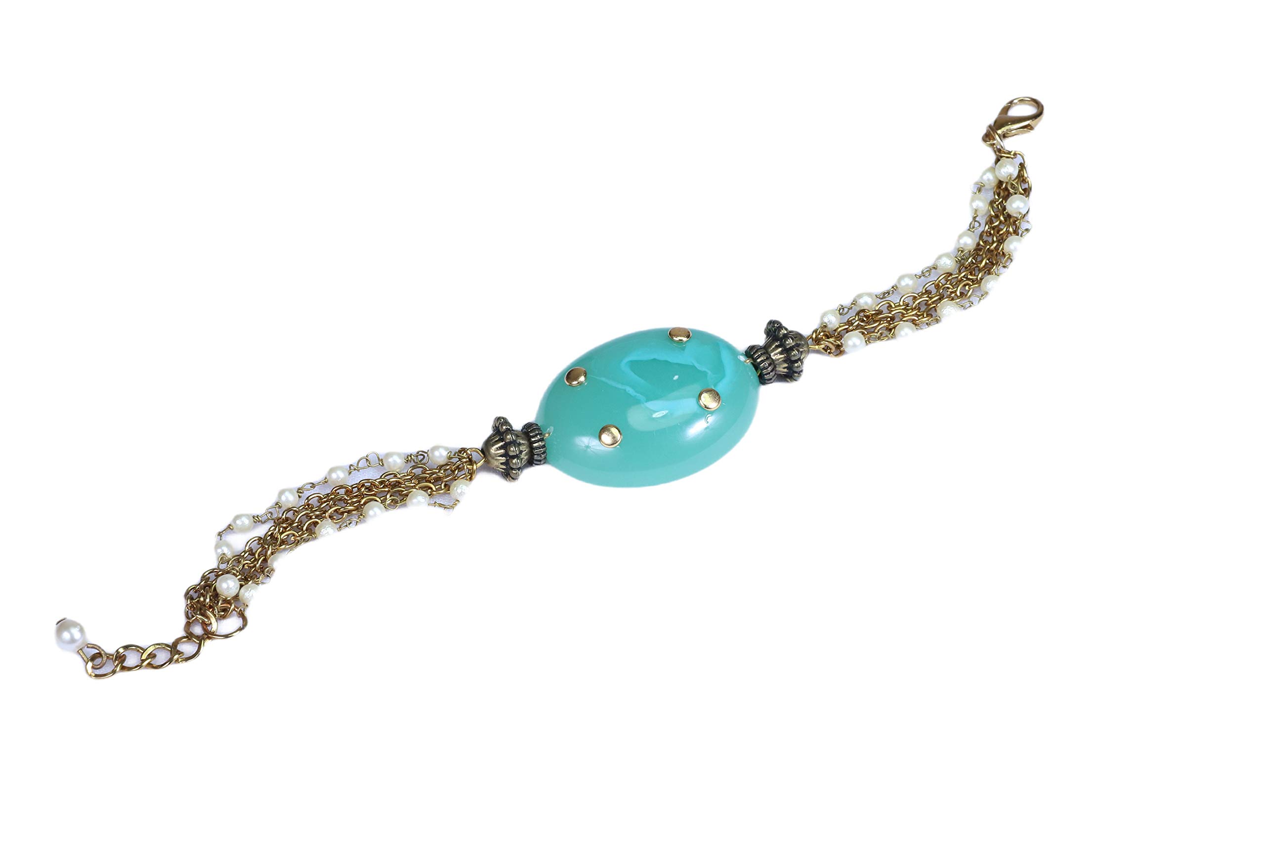 Adjustable Chain Bangle Bracelet Emblished with Dark Sky Blue Colourfull Stone Elements Fitted for Girls and Women