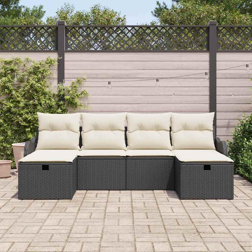 Modułowy polirattan Akacjowe drewno taras ogród 231x117x85 cm Czarny