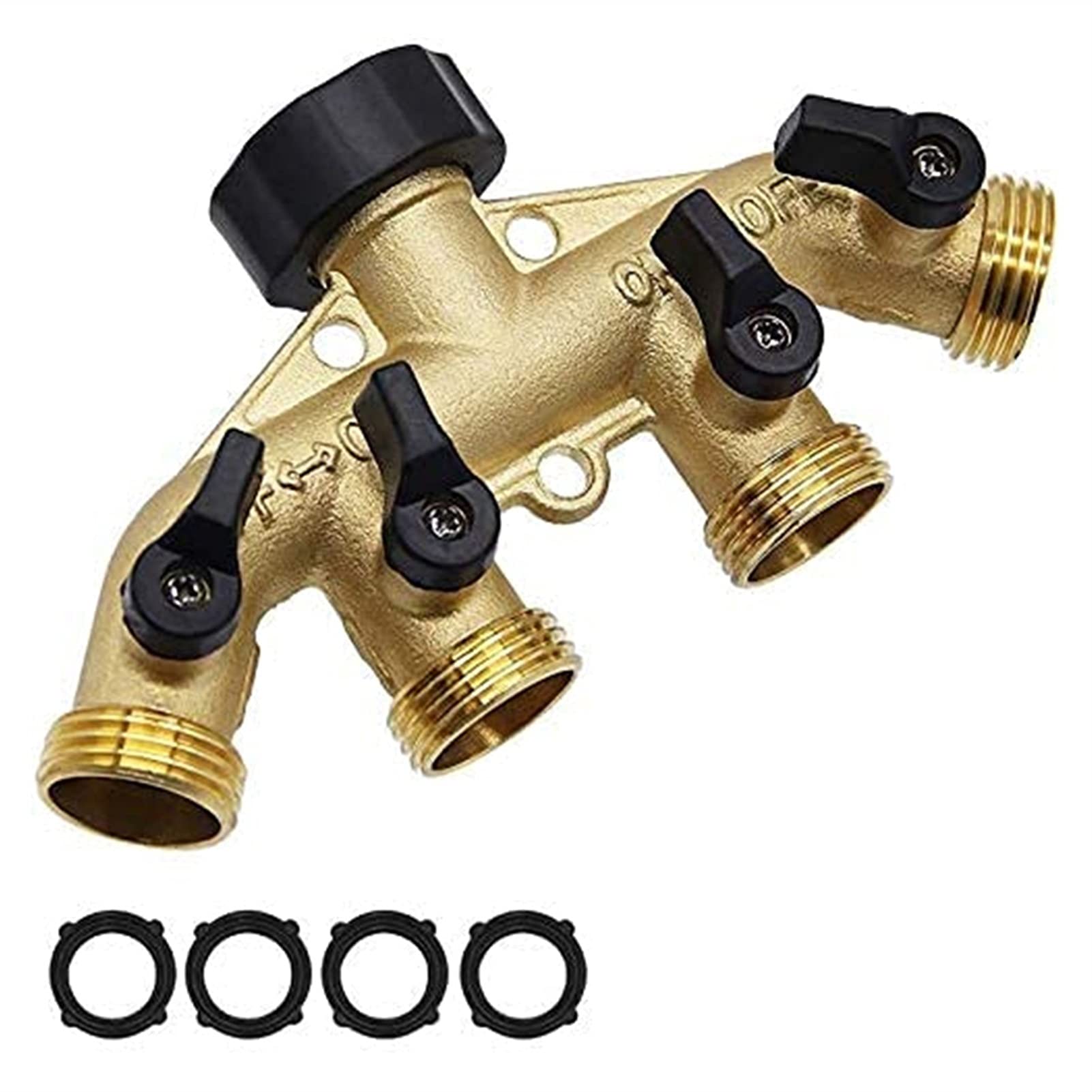 Btgpmwld One Color 4 Way Hose Splitter, 4 Way Brass Garden Hose Splitter Connector Spigot Adapter 3/4 In Valves