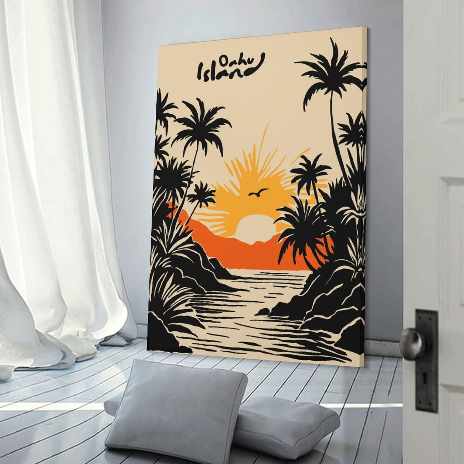 Junmoney Oahu Island Tropical Sunset Canvas Wall Picture 20x30inch(50x75cm), for Picture Wall Styling in Lounge Or Bedroom, Decorative Artwork with Flexible Styling