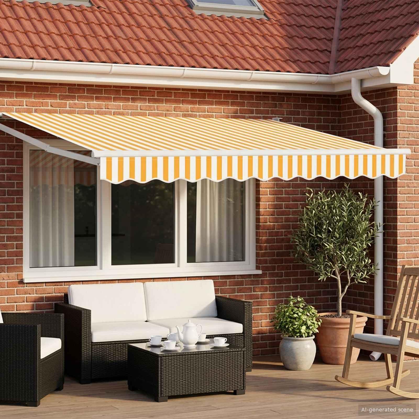 Auvent rétractable électrique Jaune et Blanc 3 x 2 m, Store banne extérieur motorisé avec Toile Polyester, Protection Solaire Ombre UV pour terrasse Jardin Balcon