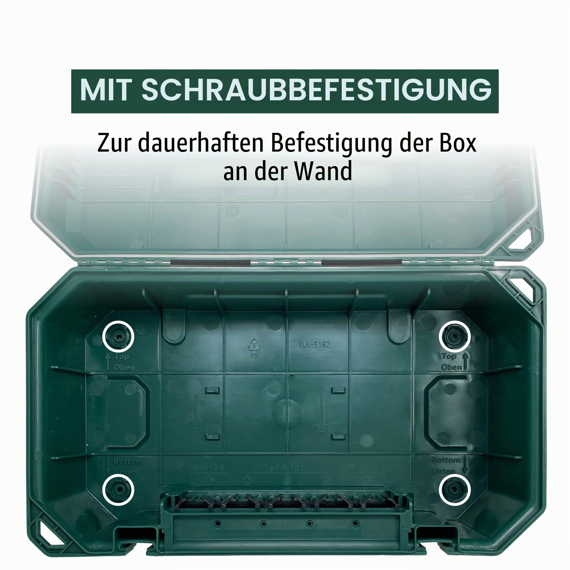 Electraline 300182 Wetterfeste Schutzbox für den Außenbereich, IP54, mit Steckdosenleiste, 4 Steckdosen IP44 mit Kappen, 5 m Kabel H05RR-F 3G1.5, Grün, X-Large