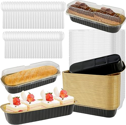 150 moldes para hornear mini pan con tapas y cucharas, moldes antiadherentes para hornear de 6.8 fl oz, moldes para pan de papel de aluminio