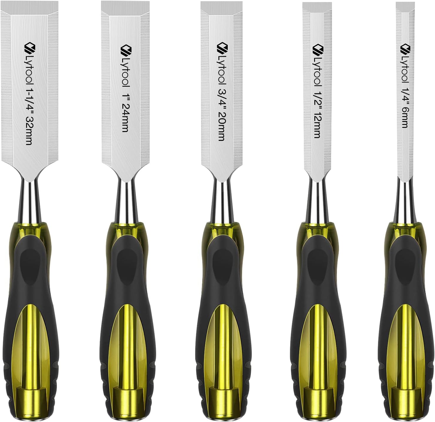 Lytool 5 Piece Wood Chisels Set, Wood Working Chisel Set for Woodworking, Carpentry, CR-V Steel Beveled Edge Blade, Wood Chisels for Woodcarving, Mortise,1/4", 1/2", 3/4", 1", 1-1/4"