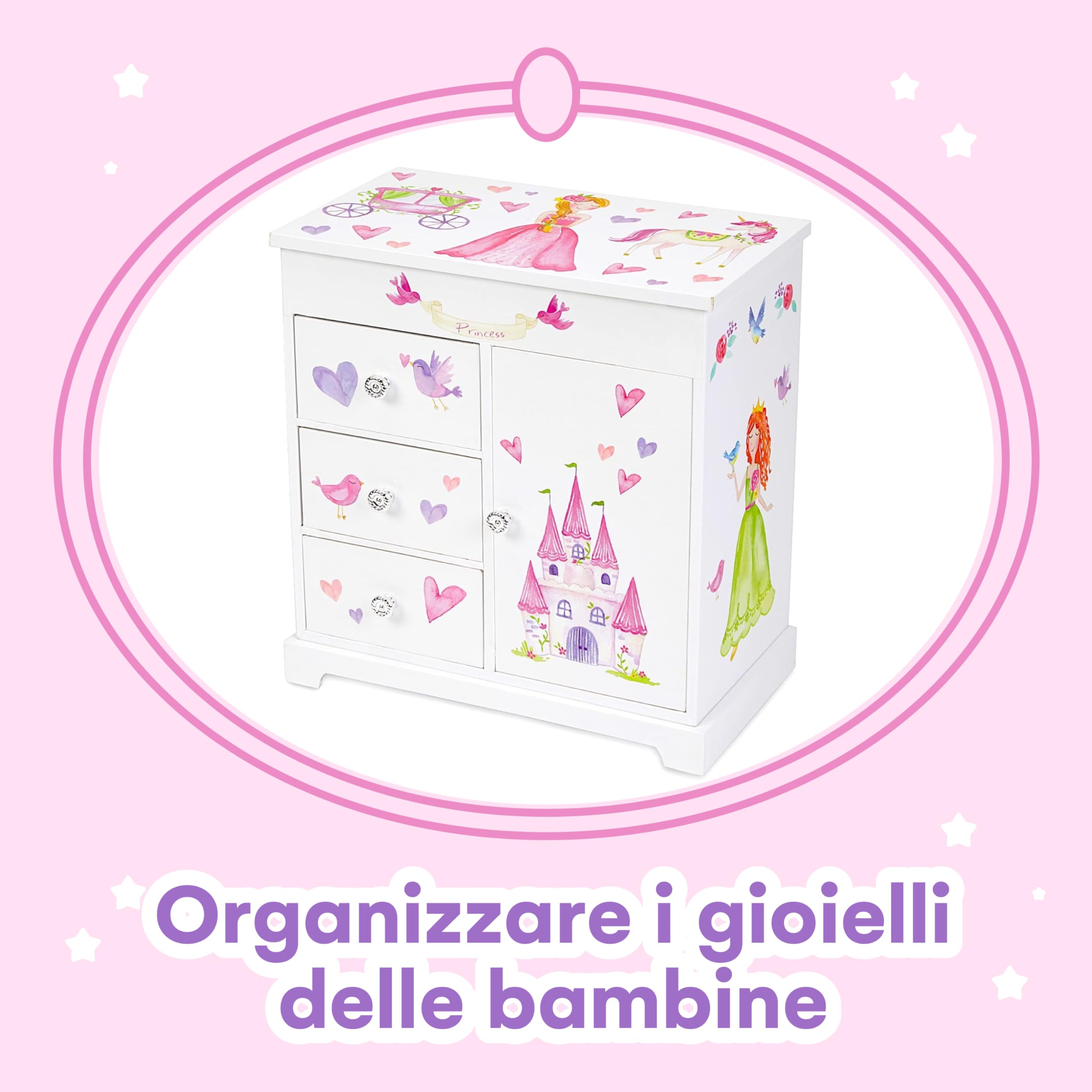 Jewelkeeper Portagioie con Cassetti - Scatola Musicale per Bambine con Melodia Della Fata Confetto - Design della Principessa delle Fate e dell'Unicorno - Regalo Ideale per Bambini - 24x20x24 cm