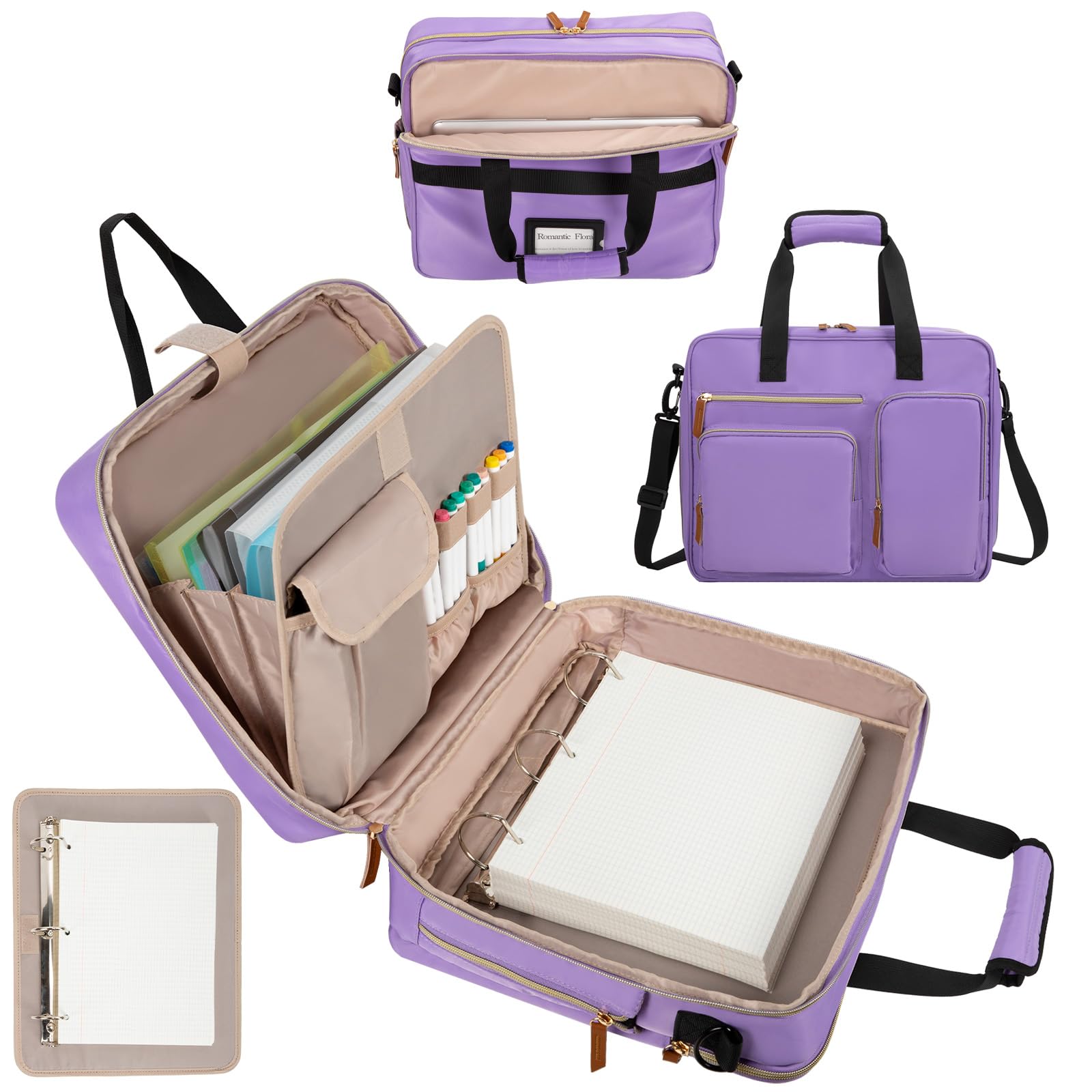 Zipper Binder Bag with D-Ring, 3 Ring Zipper Binder with Strap