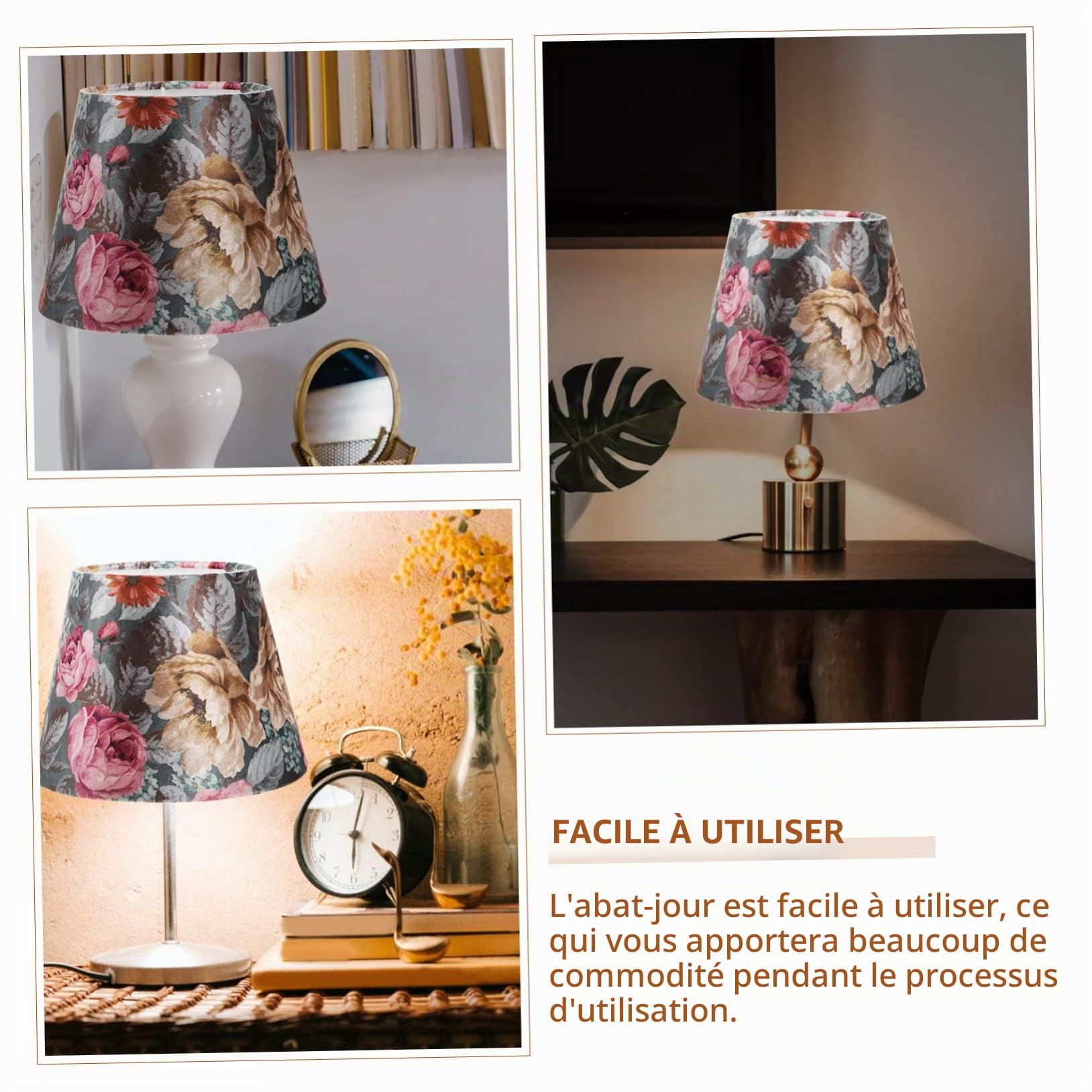 Abat-jour en Tissu Fleuri pour Lampe E27, Chambre et Salon