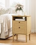 Nightstand, Farmhouse Night Stand, Mid Century Modern Side Accent Table with Open Shelf, Wooden Top Bedside End Table for Bedroom, Living Room, Natural