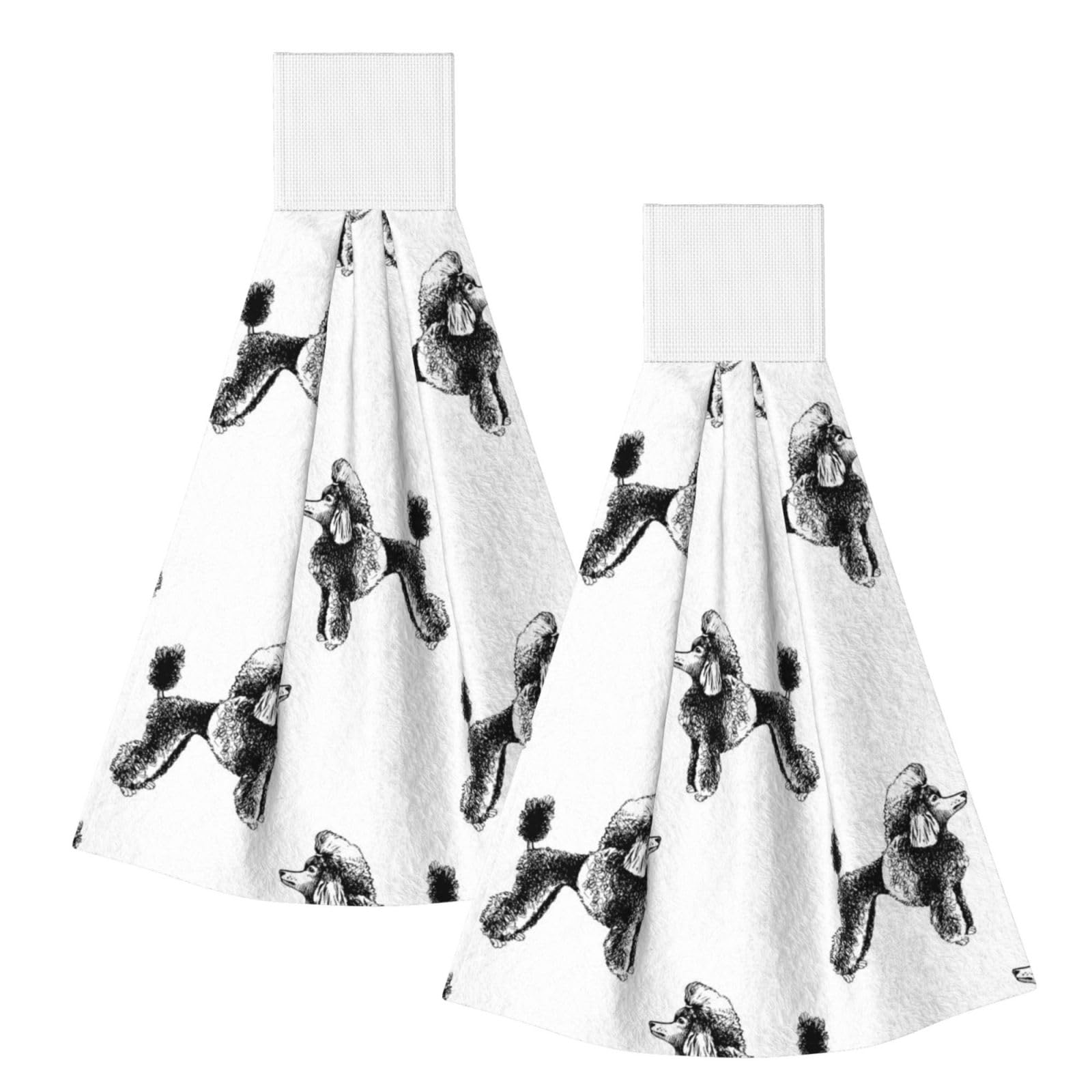 DOPKLNA Hand Drawn Poodles, 2 Pcs Hanging Coral Fiber Hand Towels for Bathroom, Absorbent Kitchen Towels