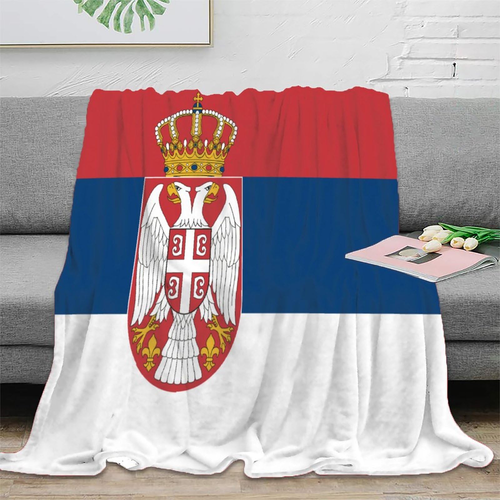 Flaggege von Serbien 3D Nationale Flaggege Gedruckt Decke Für Geschenke Für Mädchen Jungen Alle Jahreszeiten Super Weich Gemütlich Plüsch Wirft Decke Für Couch Sofa Bett Büro 60x80inch(150x200cm)