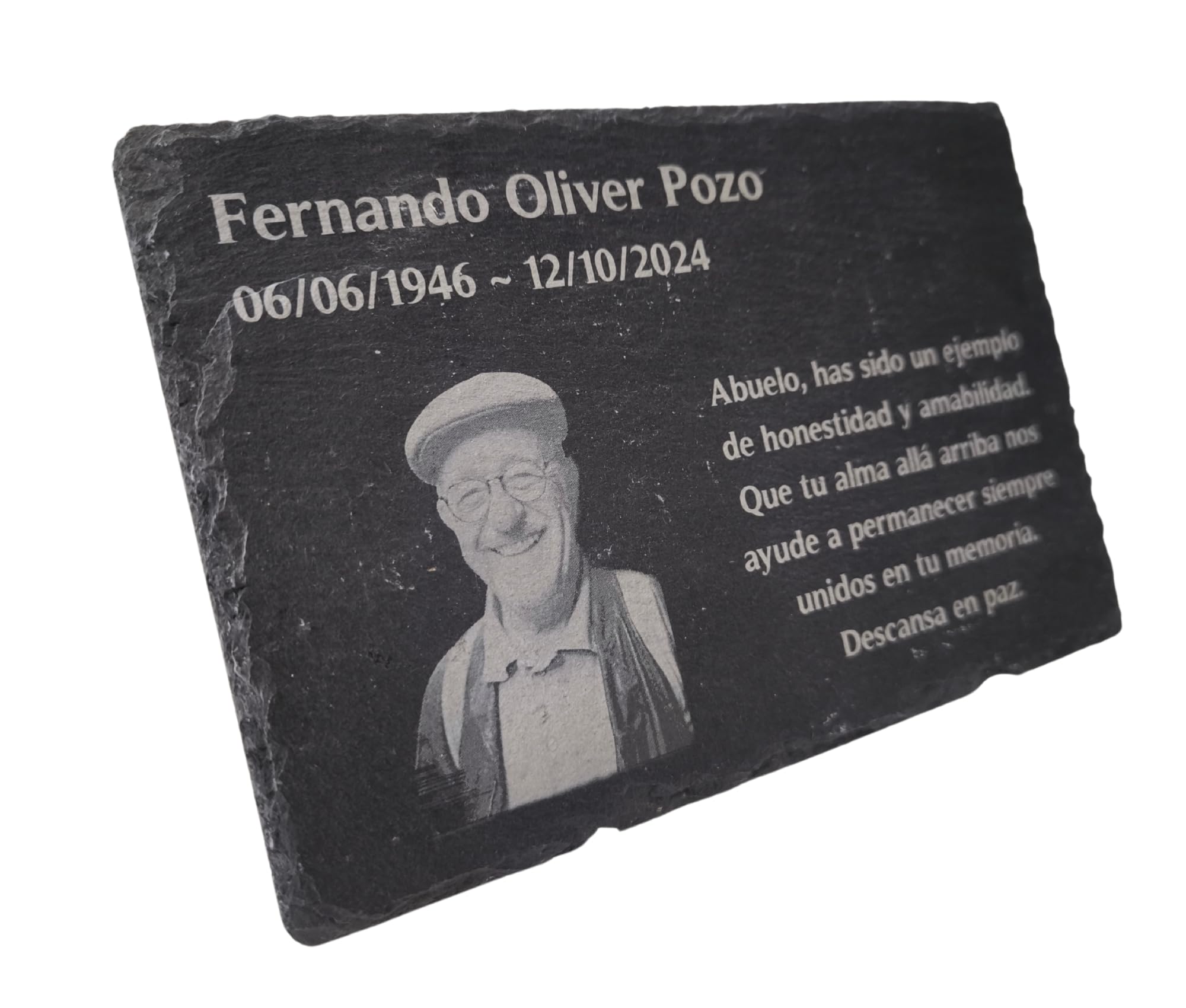 Forging Art Bcn Placa funeraria conmemorativa - Tamaño 200 x 130 mm - Foto, fecha y dedicatoria personalizable - Soporte opcional