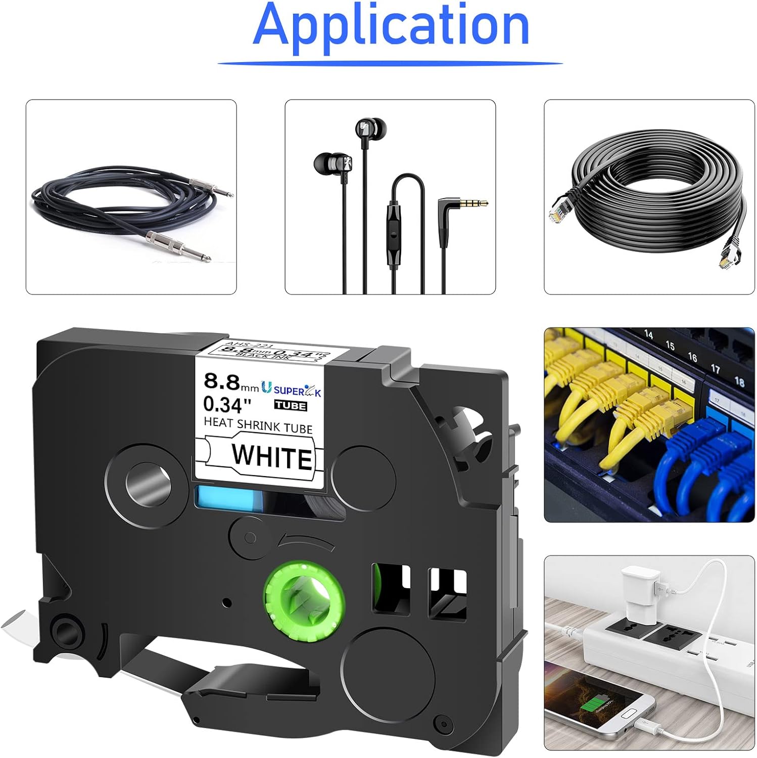 3 Pack Heat Shrink Label Tape Compatible for Brother Ptouch HSe-221 HSe221 HS-221 HS221 Black on White 8.8mm 0.34'' for Wire Cable use in PT-P710BT P700 P750W P900 Label Printer - Image 5