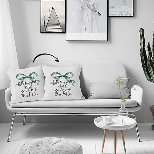 Miniatura 3 de HIWX Fundas de almohada con lazo verde coquette de 18 x 18 pulgadas de doble cara, regalos para mamá para Navidad, cumpleaños, mi hijo favorito me