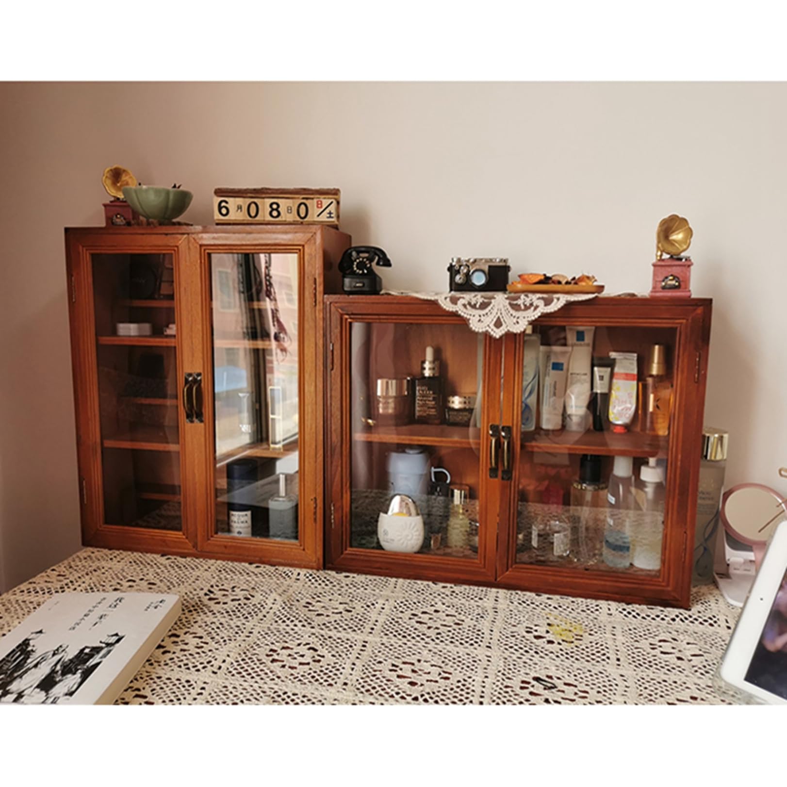 Amazon｜卓上収納ボックス ガラスドア 引き出し 小物収納