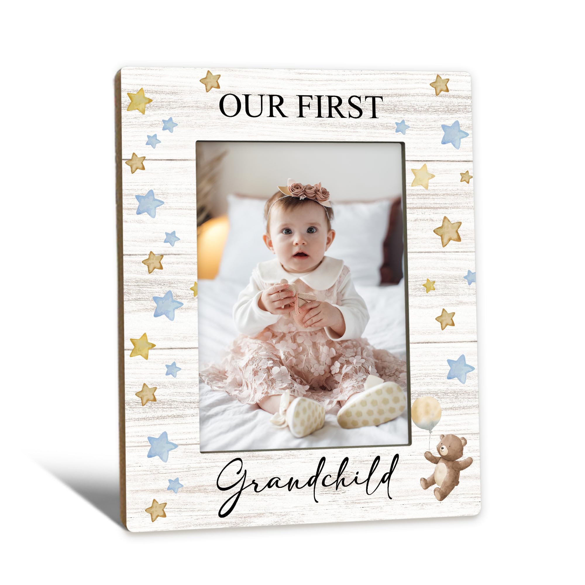 First Grandchild Picture Frames 5x7, First Time Grandparents Gifts Photo Frame, New Baby Gifts for Grandparents Grandma Grandpa, New Grandparent Gift Picture Photo Frame for Home Decor,（Star）