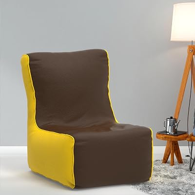 Bag Chair Cover | Size: 0XL | Color: Brown Yellow | Without Beans | Premium Leatherette Cover (CMF 1405)