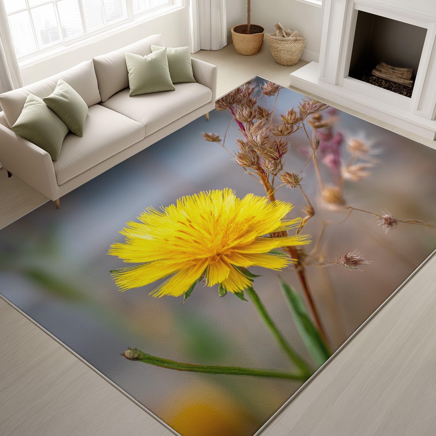Générique 80 x 150 cm Tapis Printanier Paysage Imprimé Photographie Botanique Tapiss Fleurs Pissenlit & Tapis antidérapant Magique intégré pour Salon Chambre Bureau