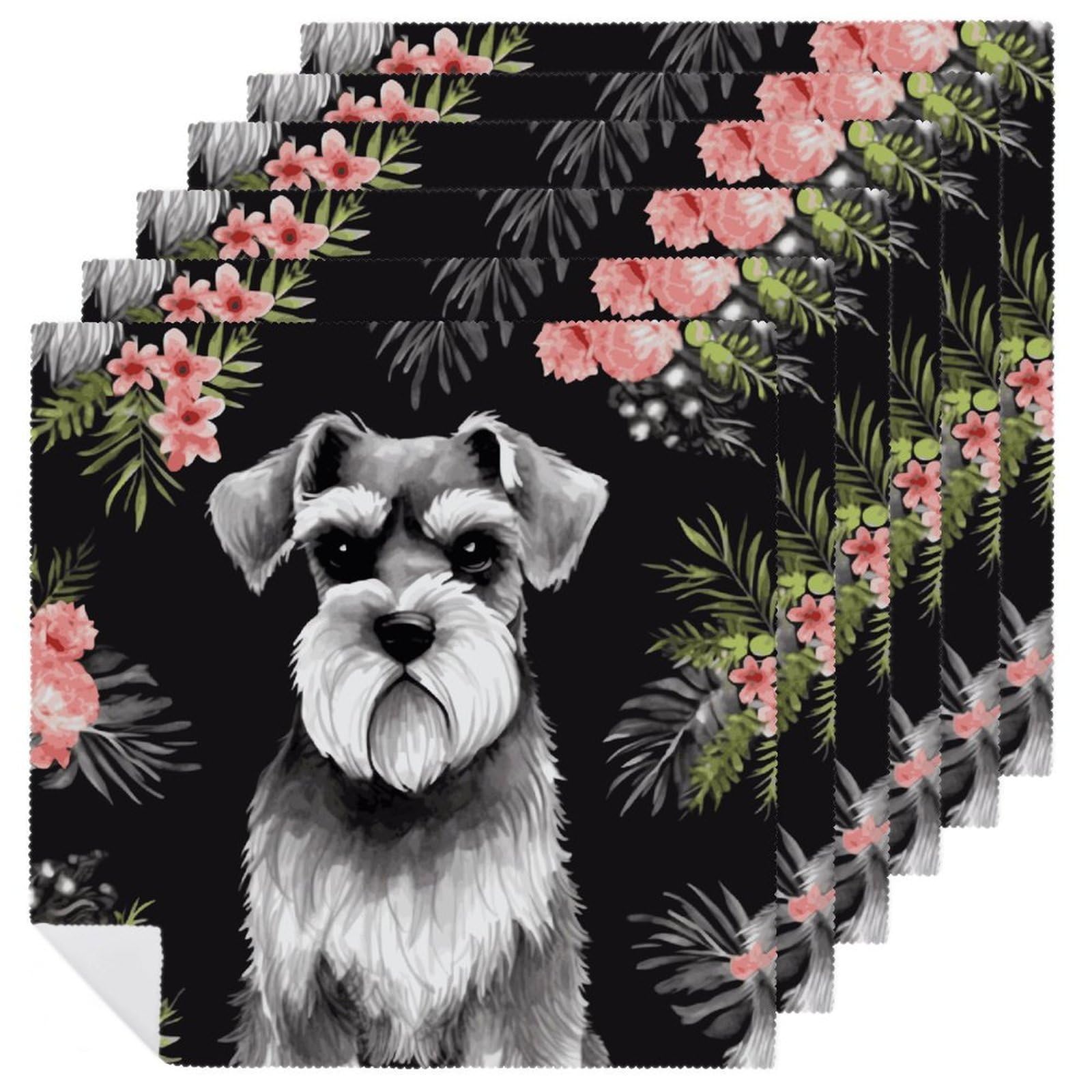 Schnauzer Cloth Napkins Soft Washable Fabric Cloth Table Napkins Absorbent Dinner Napkins Reusable Square Napkins Cloths for Dining Holiday Home Hotel 6 PCS