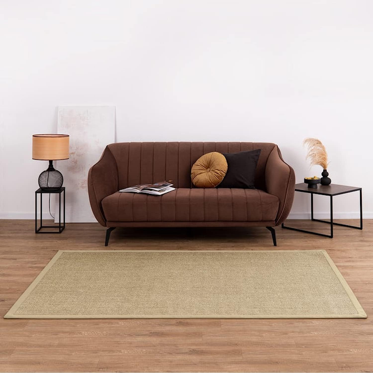 casa pura Amazonas Natur 200 x 200 cm Sisal Teppich – Naturfaser Teppich mit Baumwollbordüre, Wohnteppich, Sisalteppich