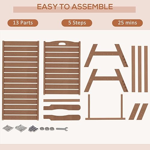 Miniatura 7 de nalone Chaise Lounge para exteriores con respaldo ajustable de 5 posiciones y soporte para tazas, silla de descanso de polietileno de alta densidad