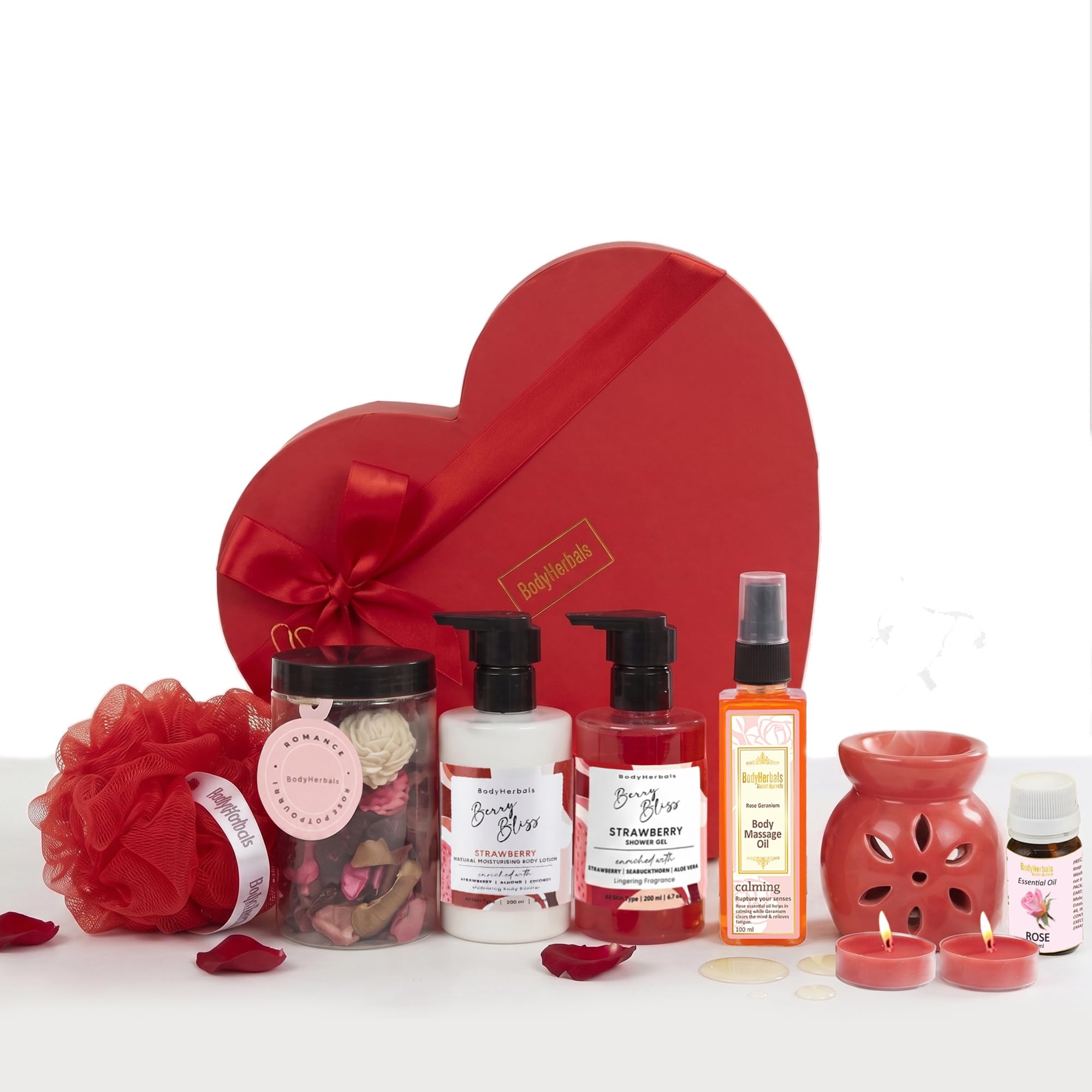 BodyHerbals Luxury Bath and Body Care Spa Hamper Gift Set for Women & Men| Skin Care Kit with Signature Strawberry & Rose Range | Gift Box Hamper For Couple| 8 Pcs| Luxury Gift for Birthdays, Anniversaries, Wedding and Special Celebrations| 100 % Vegan-image-10