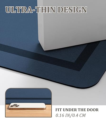 Miniatura 3 de chakme Alfombra de baño de 59 x 17 pulgadas, ultra delgada, mágica, antideslizante, de secado rápido, absorbentes, para suelo de baño (azul marino,