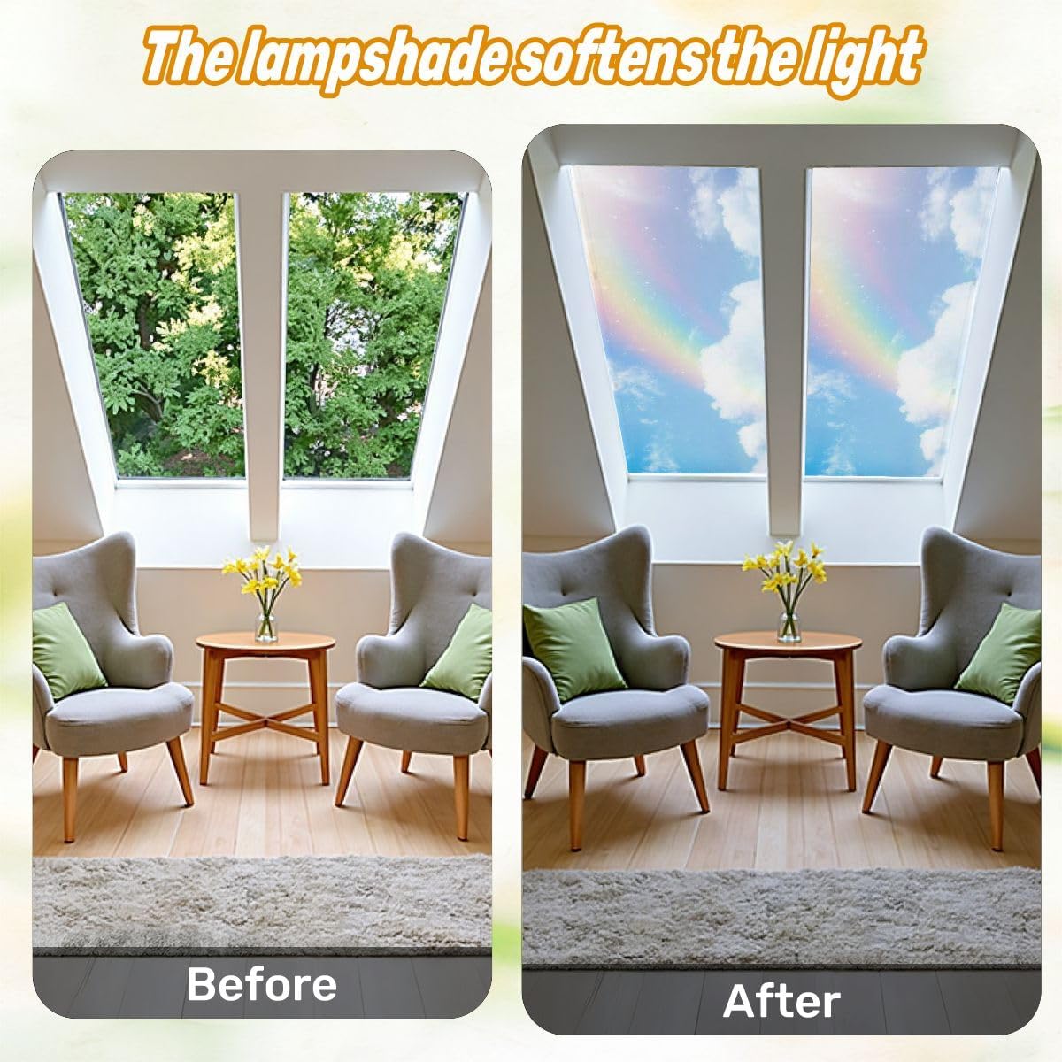 Fluorescent Light Covers for Ceiling Lights Rainbow Cloudy Sky Easy to Install Magnetic Light Filter for Classroom Office Hospitals School Home Decor