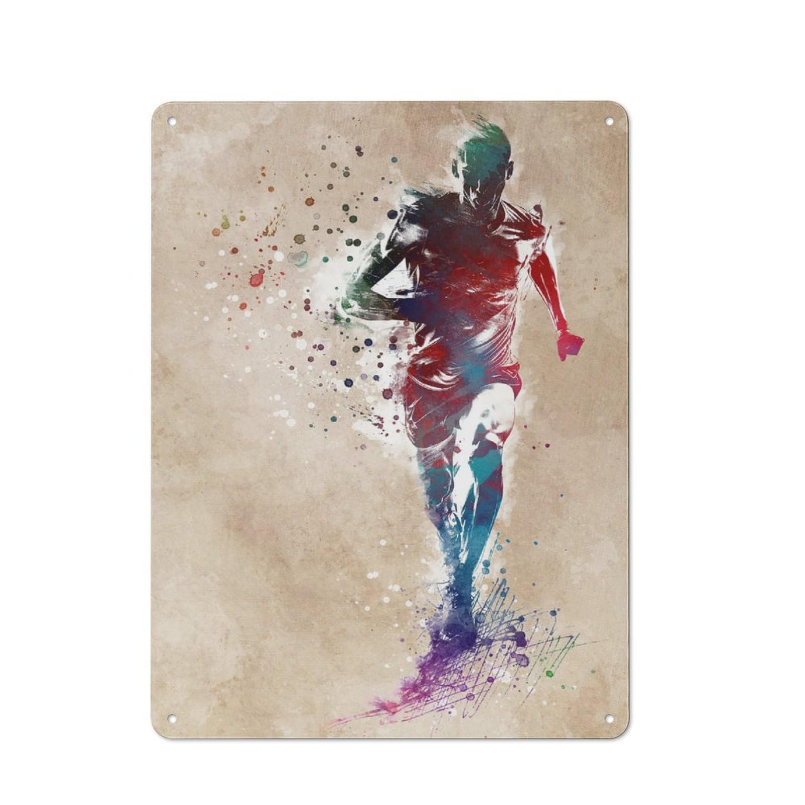 Metal Wall Plaque with Running Man Watercolor Art Design 40x30cm, Retro Room Wall Plaque for Home, Shop, Pub Or Studio Wall