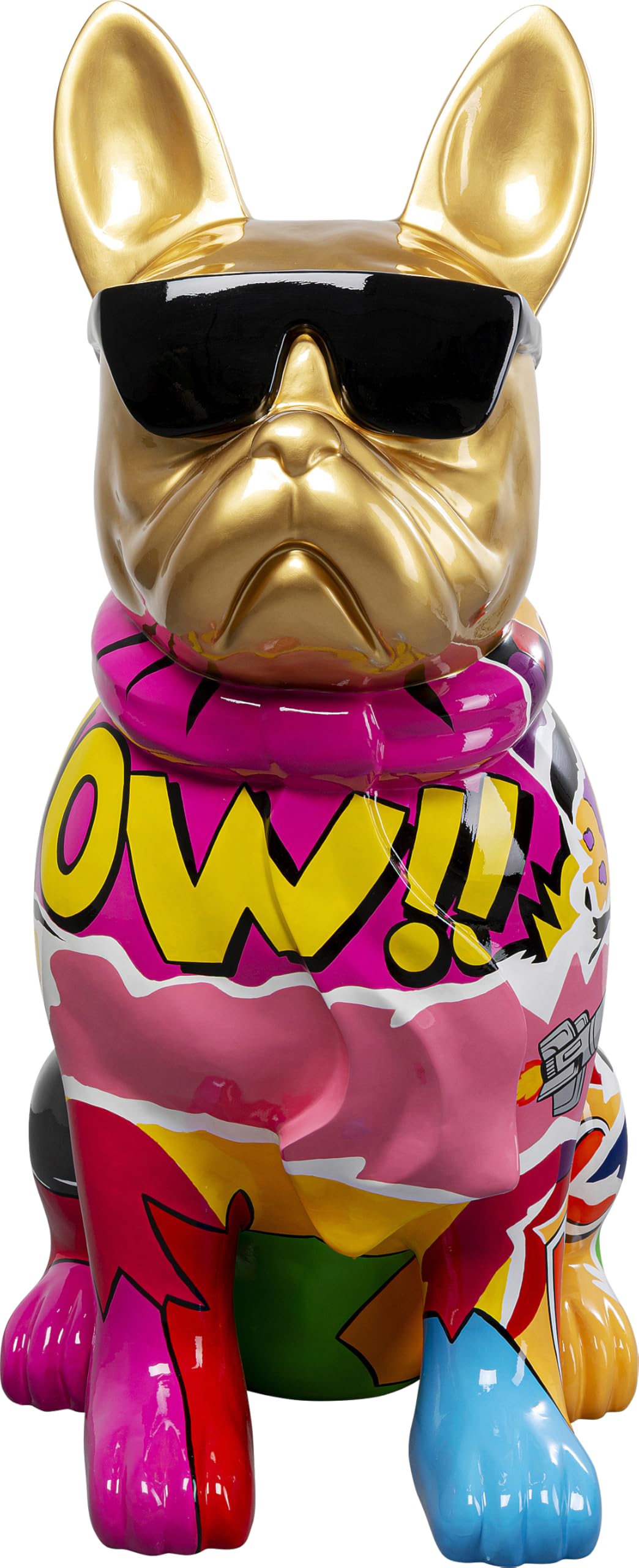 KARE Design Deco Figurine Graffiti Dog, Gold/Multicolor, 49x24x8 cm, Decorative Object, Hand-Painted, Street Art Inspired, Dog Motif for Shelves, Gift Idea, Living Room