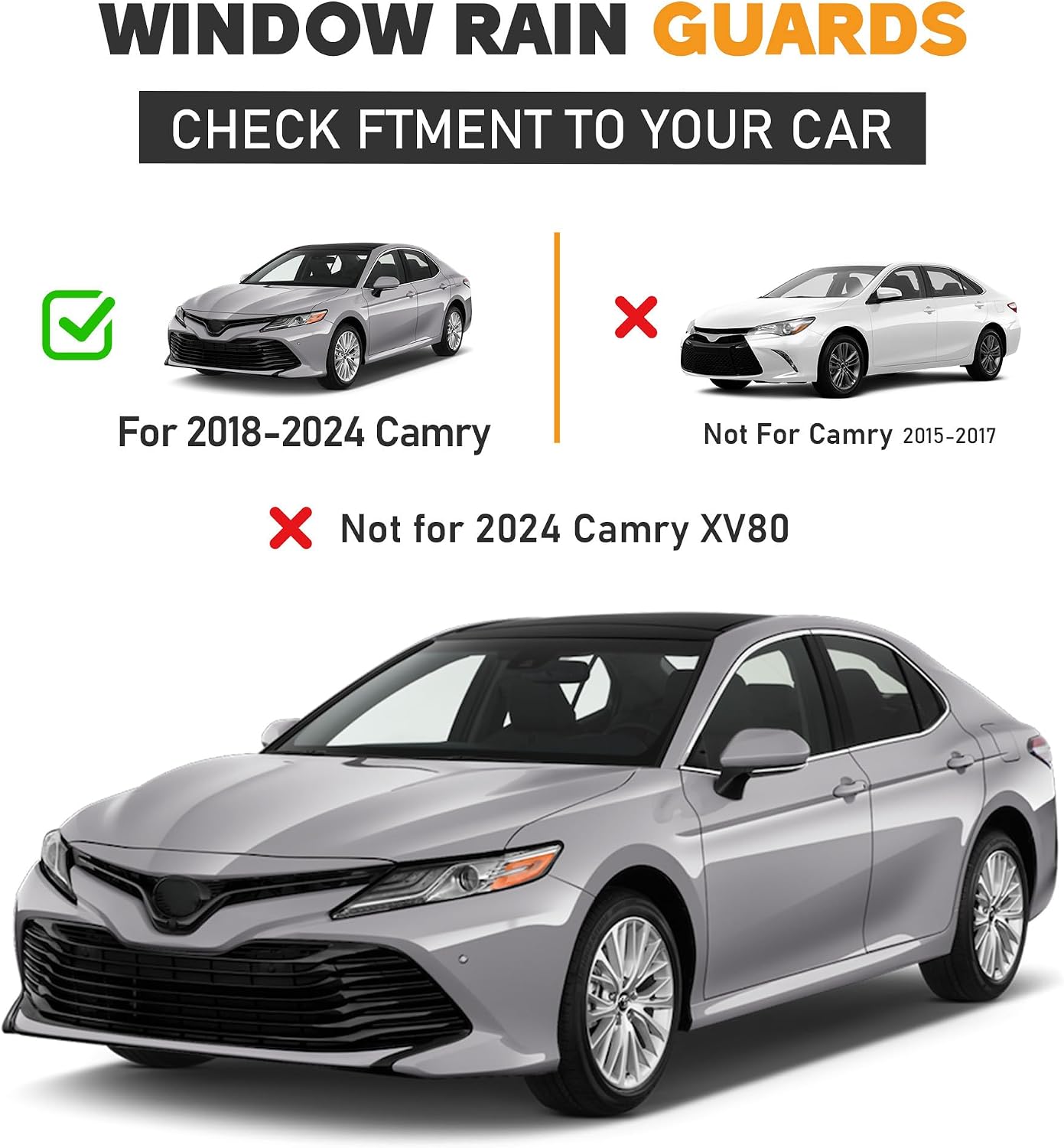 Shatterproof in-Channel Window Rain Guards for Toyota Camry 2018-2024, Window Deflectors, Window Visors for Car, Vent Deflector, 4pcs