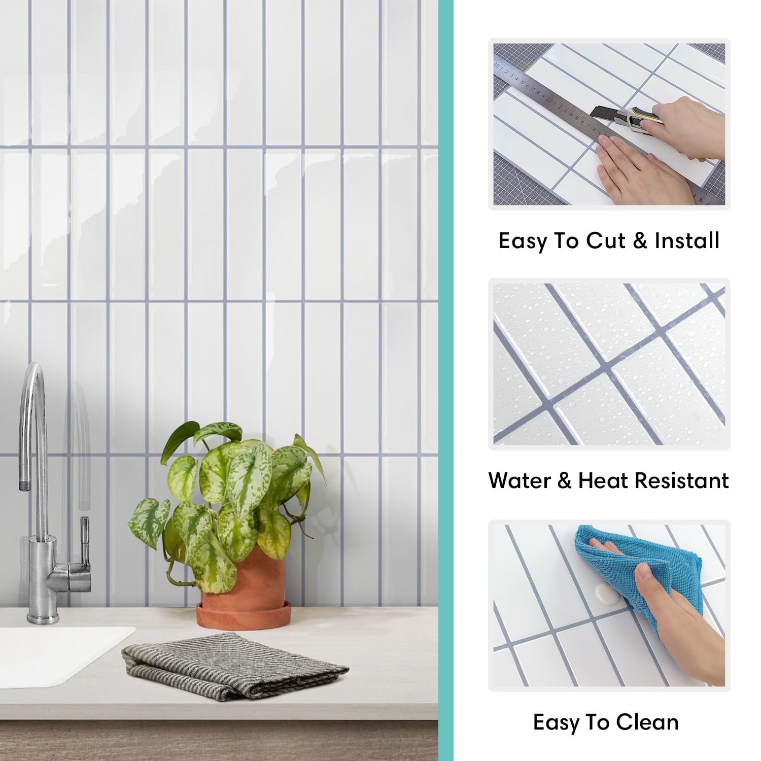 Commomy 3D zelfklevende wandtegels plaktegels voor keuken badkamer, blauw, vinyl tegels zelfklevend, metro keukenachterwand tegels zelfklevende(10 stuks, 30,5 x 30,5 cm
