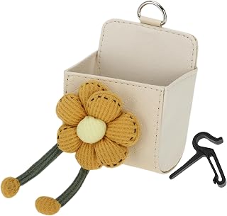 HEROFFIX 1 Pc Cubo de Basura para Coche Colgante 3.5" Longitud 2.0" Ancho 4.3" Altura Amarillo Beige Cuero Sintético