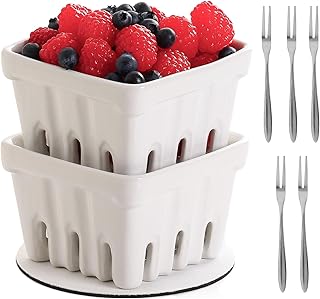 Ceramic Berry Basket, Set of 2 Fruit Bowl with Holes 4 Inch Fruit Basket...