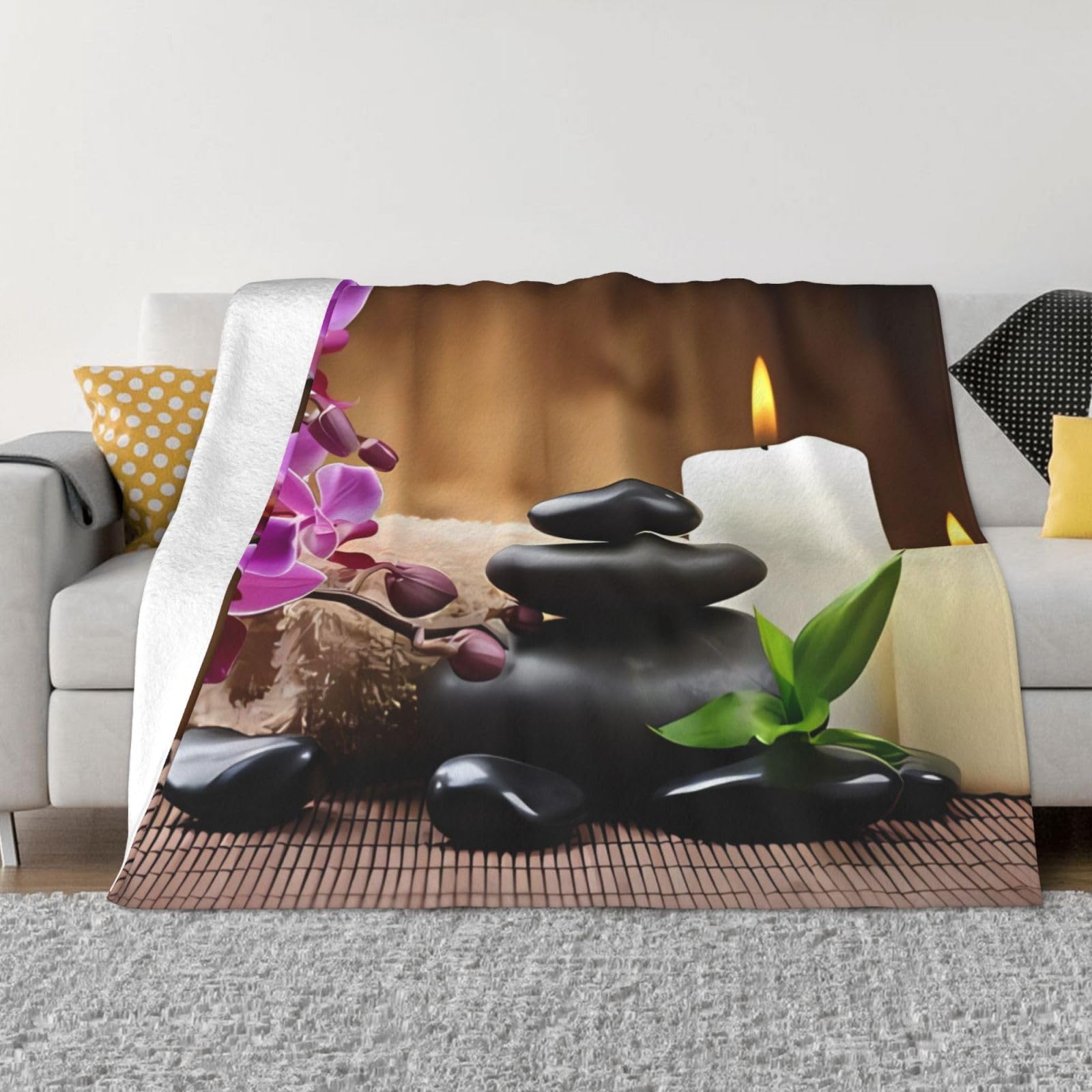 Couverture flanelle polaire Zen Stone 203x152 cm jeté de lit et canapé