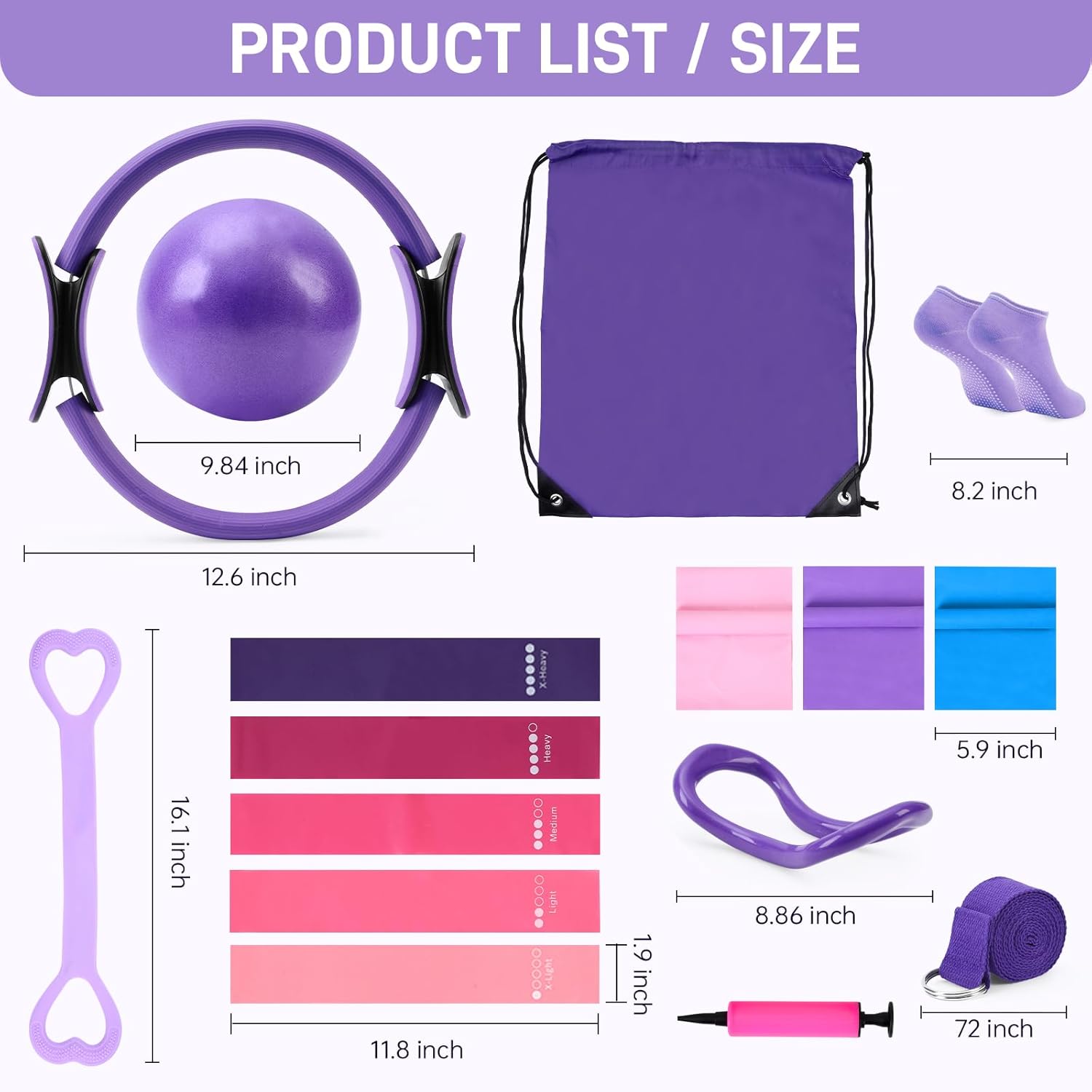 Pilates Essentials Kit for Home Workouts Women, Pilates Equipment Ring Set with Yoga Ball Resistance Band Stretching Band, Beginner Toning Fitness Pilates Starter Accessories Kit - Image 7