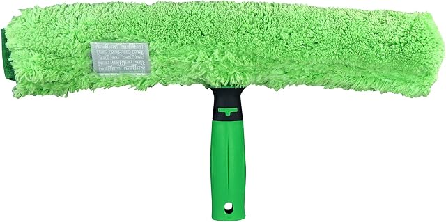 UNGER 79020 MicroStrip Window Washer Sleeve 35cm with ErgoTec T-bar Handle - Microfibre Window Cleaner for Hand Wash or Telescopic Window Cleaning, Green
