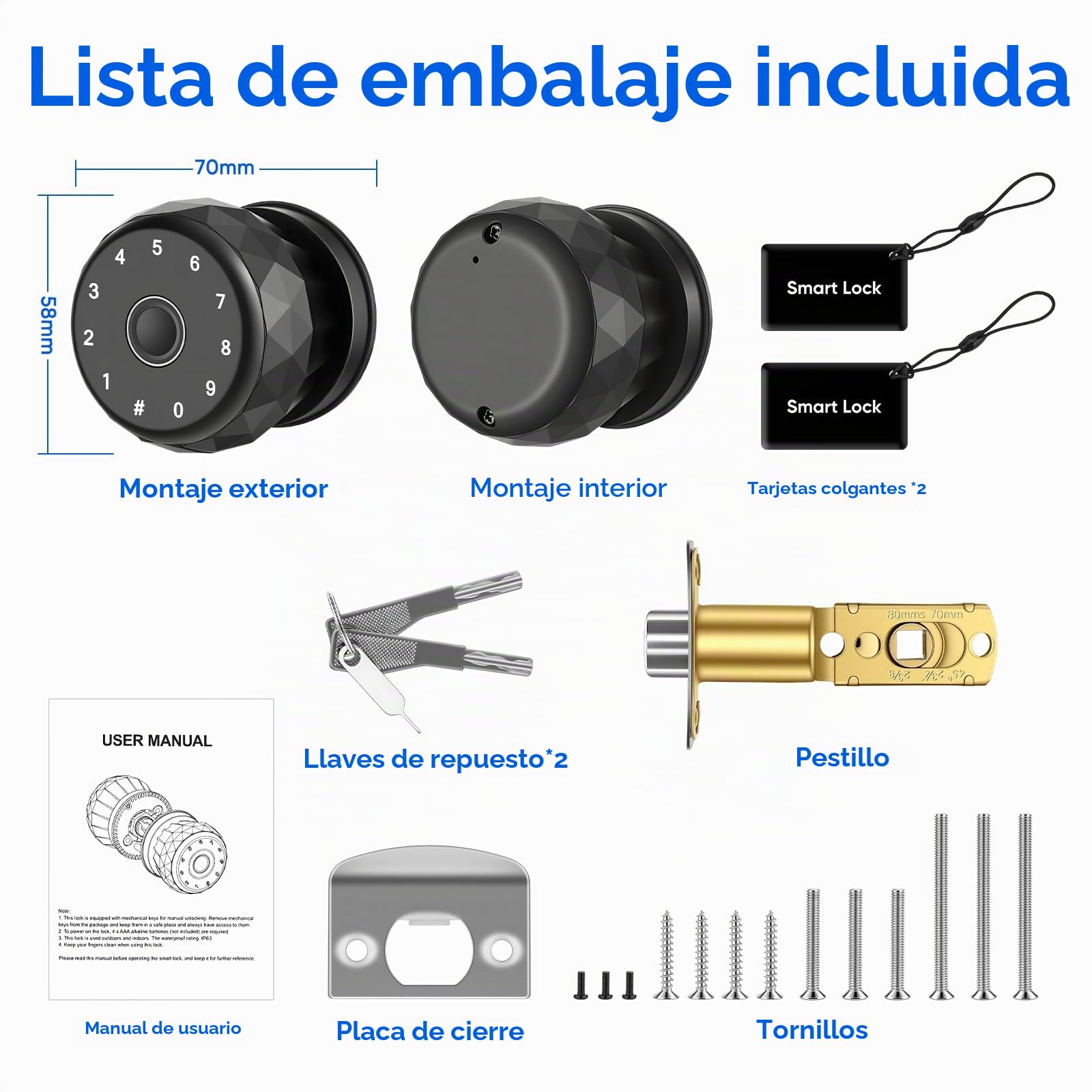 MYPIN Pomo de Puerta Inteligente, con Huella Dactilar y Teclado | Cerradura de Puerta, Control vía App, Acceso sin Llave, Cerradura Electrónica para Habitación, Garaje, Oficina, Apartamento