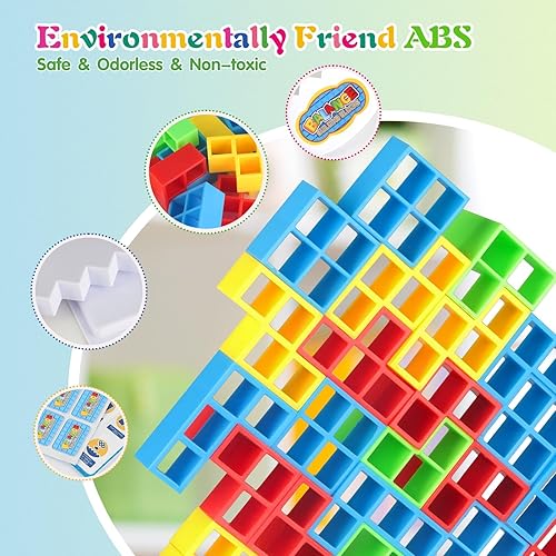 Miniatura 6 de CROTIRAD Juego de 48 piezas de ataque de pila con 22 cartas de juego, juego de mesa de equilibrio Tetra Tower para 2 jugadores y juegos familiares,